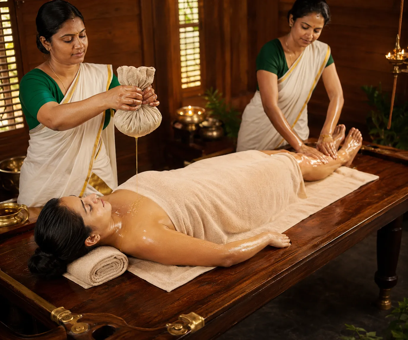 Pizhichil warm oil bath therapy