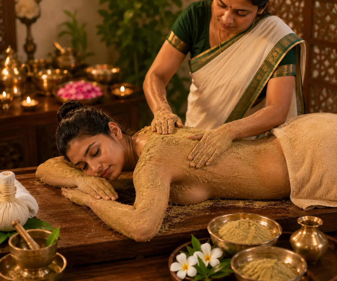 Udvartana dry powder massage therapy